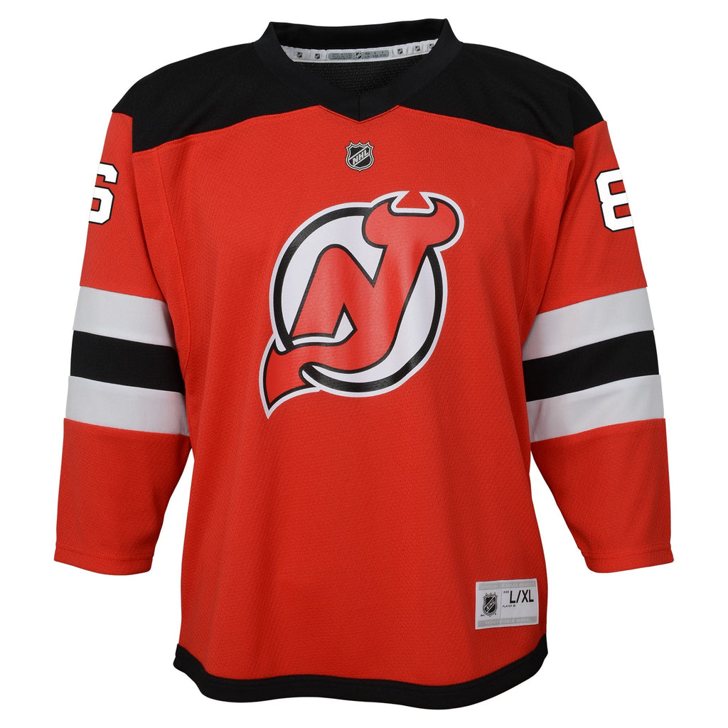 Youth New Jersey Devils Jack Hughes Red Home Premier Player Jersey product image 2, provided for visual reference and