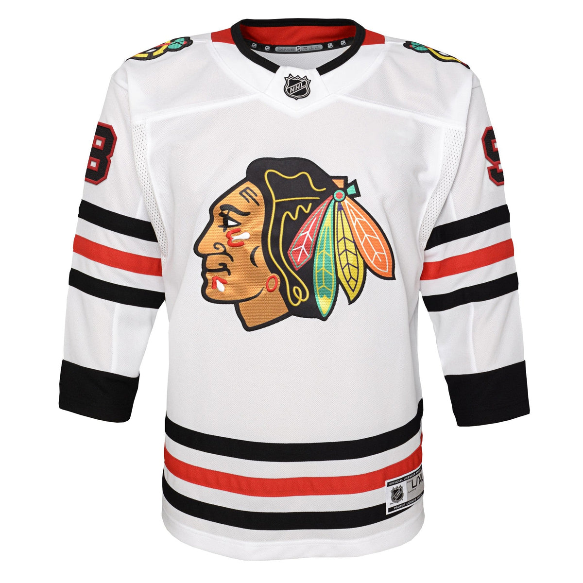 Youth Connor Bedard Chicago Blackhawks White Road NHL Premier Jersey product image 2, provided for visual reference and