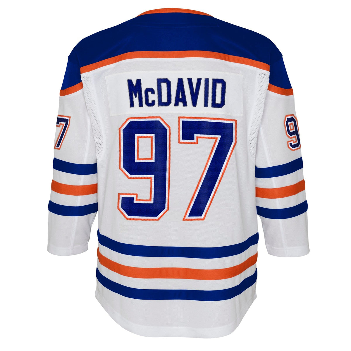 Youth Edmonton Oilers Connor McDavid Road Premier Jersey-White product image 3, provided for visual reference and product