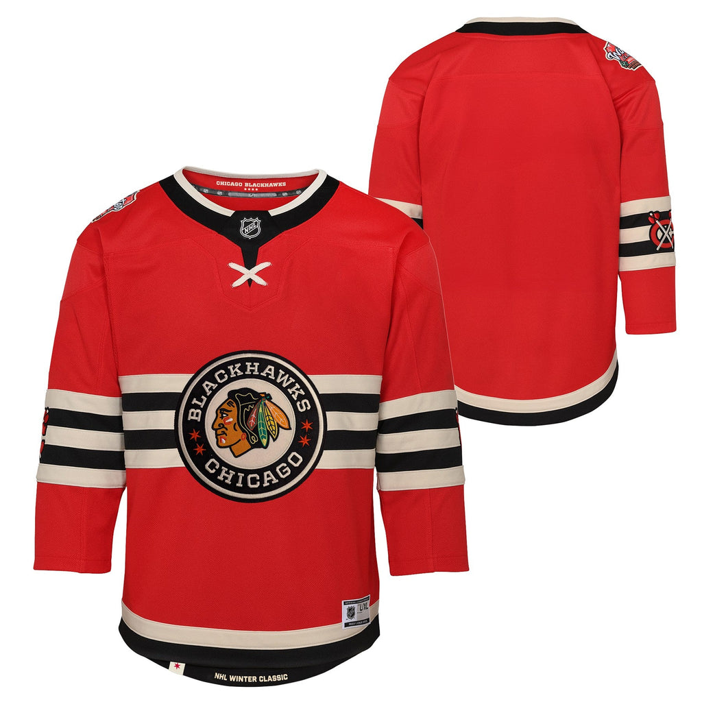 Youth Chicago Blackhawks Red 2025 NHL Winter Classic Premier Blank Jersey product image 1, provided for visual reference and