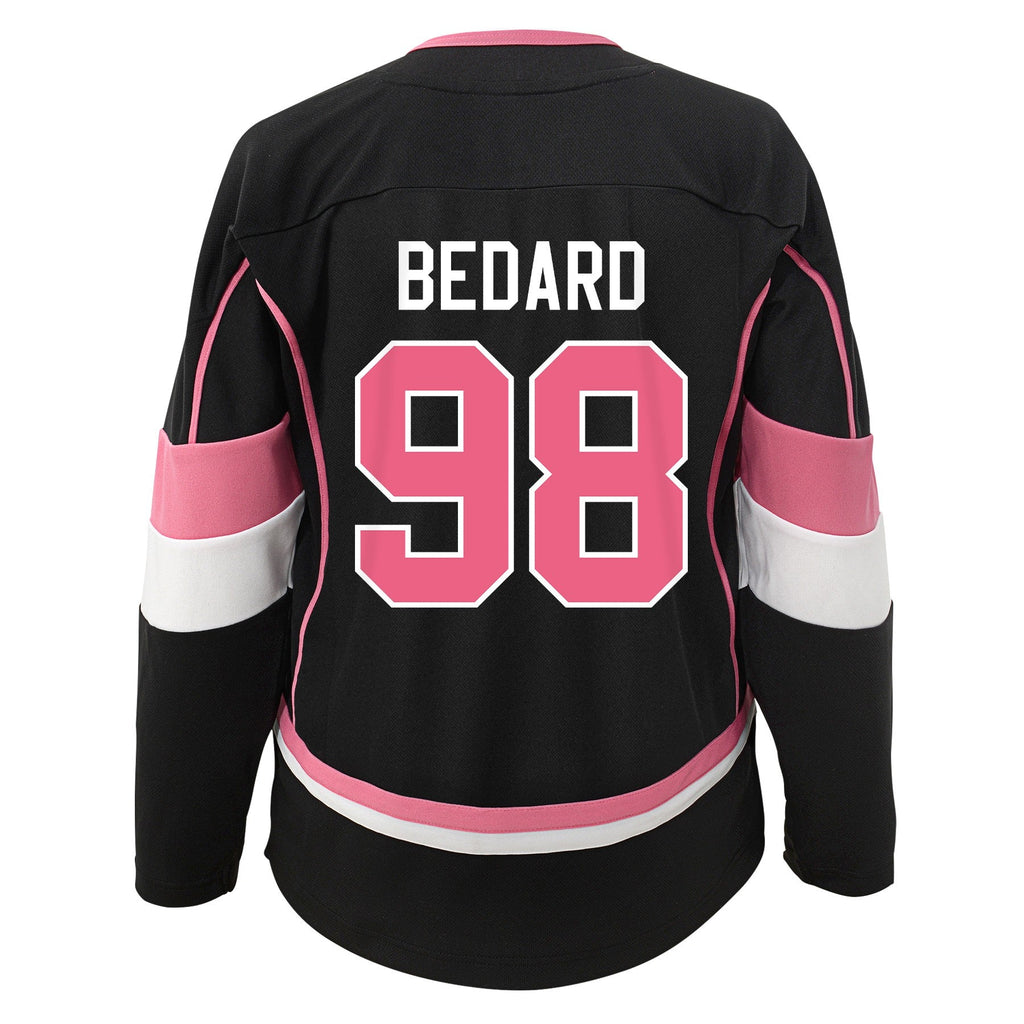 Youth Connor Bedard Chicago Blackhawks Girls Black/Pink Fashion Jersey product image 3, provided for visual reference and