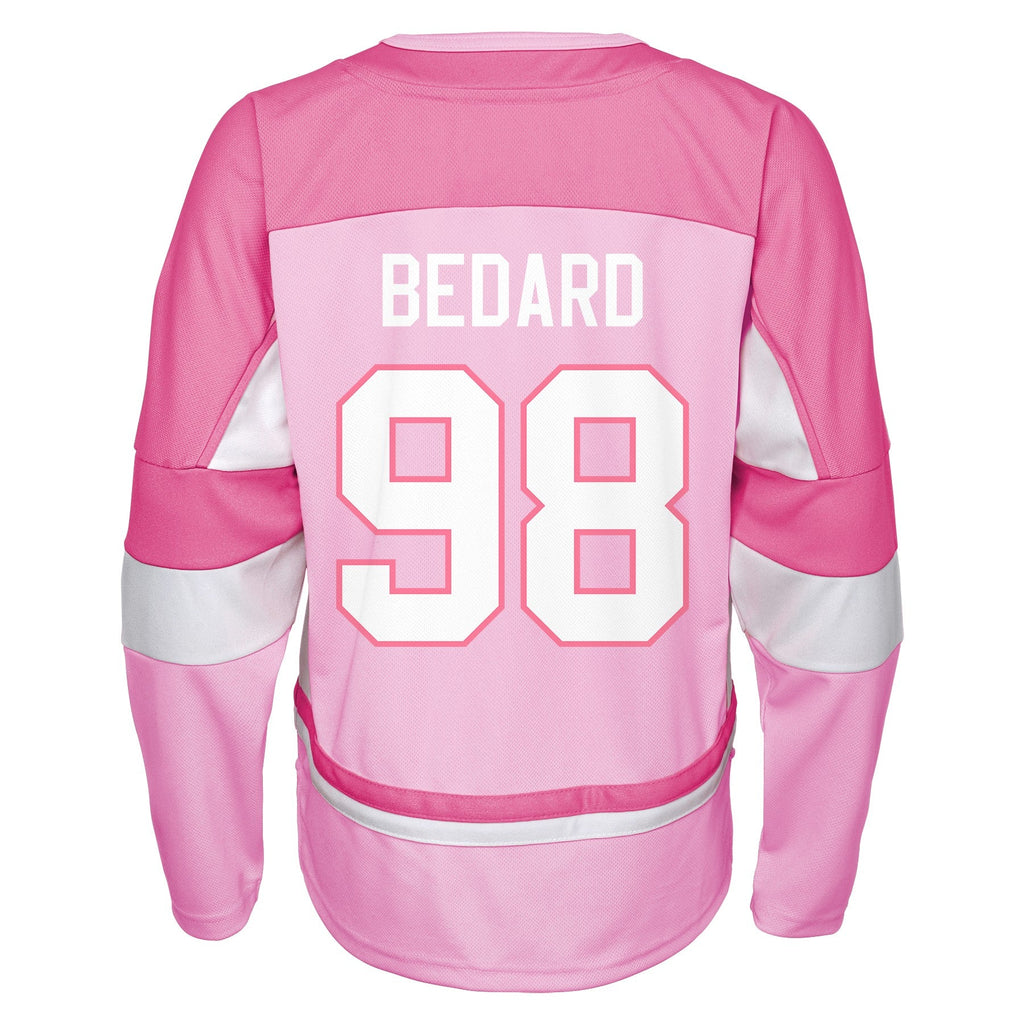 Infant Connor Bedard Chicago Blackhawks Girls Pink Fashion Jersey product image 3, provided for visual reference and product