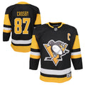 Youth Sidney Crosby Pittsburgh Penguins Black Home Premier Jersey product image 1, provided for visual reference and product