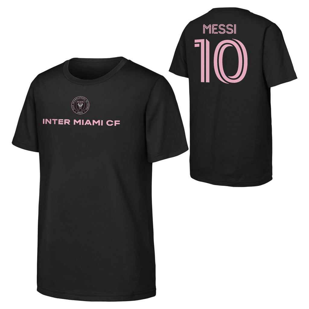 Child Lionel Messi Inter Miami Black Name & Number T-Shirt product image 1, provided for visual reference and product detail