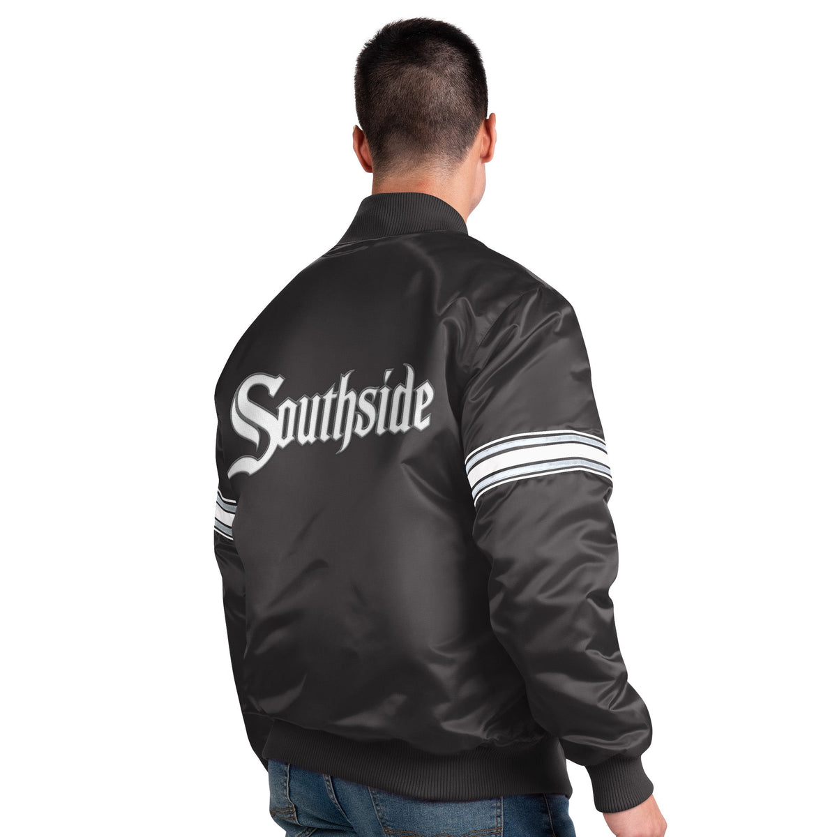 Chicago White Sox City Connect Pick & Roll Starter Satin Jacket-Black for Men product image 2, provided for visual reference