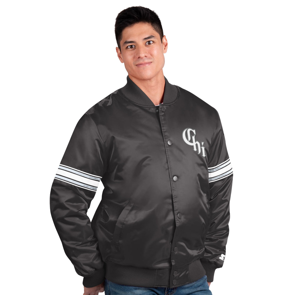 Chicago White Sox City Connect Pick & Roll Starter Satin Jacket-Black for Men product image 1, provided for visual reference
