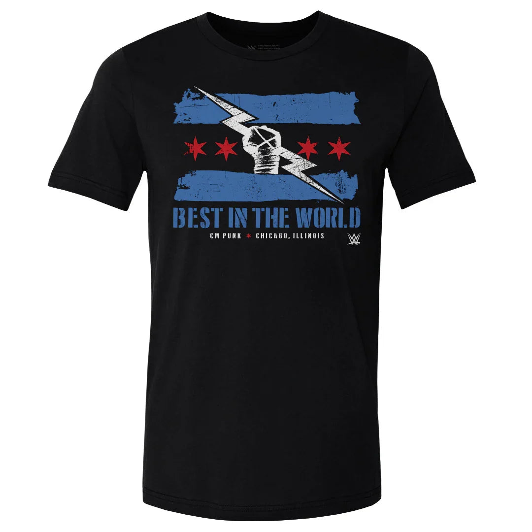 WWE CM Punk Chicago Flag Black T-Shirt for Men product image 1, provided for visual reference and product detail review