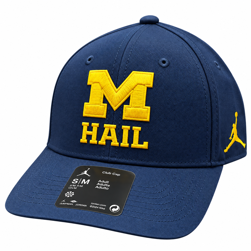 Michigan Wolverines Nike Jumpman "Hail" Navy Adjustable Club Hat product image 1, provided for visual reference and product