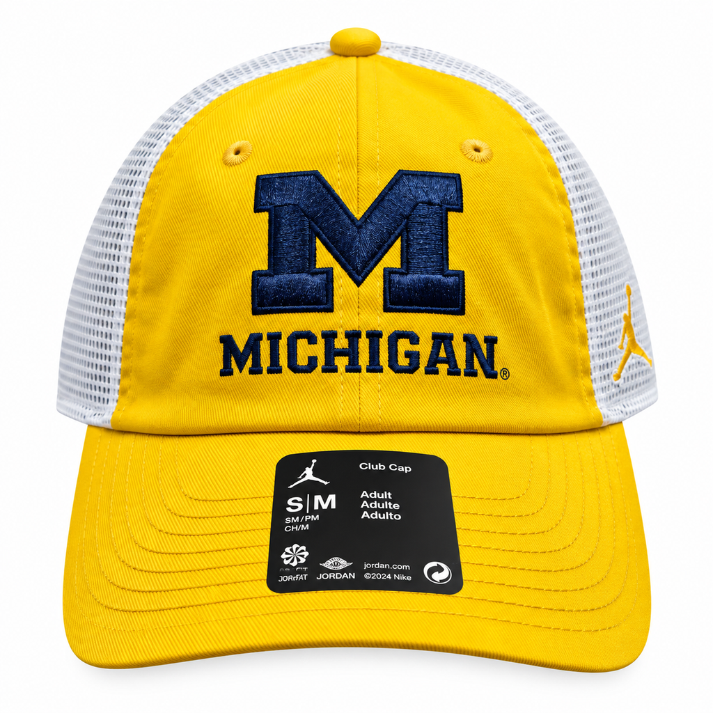 Michigan Wolverines Nike Yellow Club Jumpman Unstructured Adjustable Trucker Hat product image 2, provided for visual