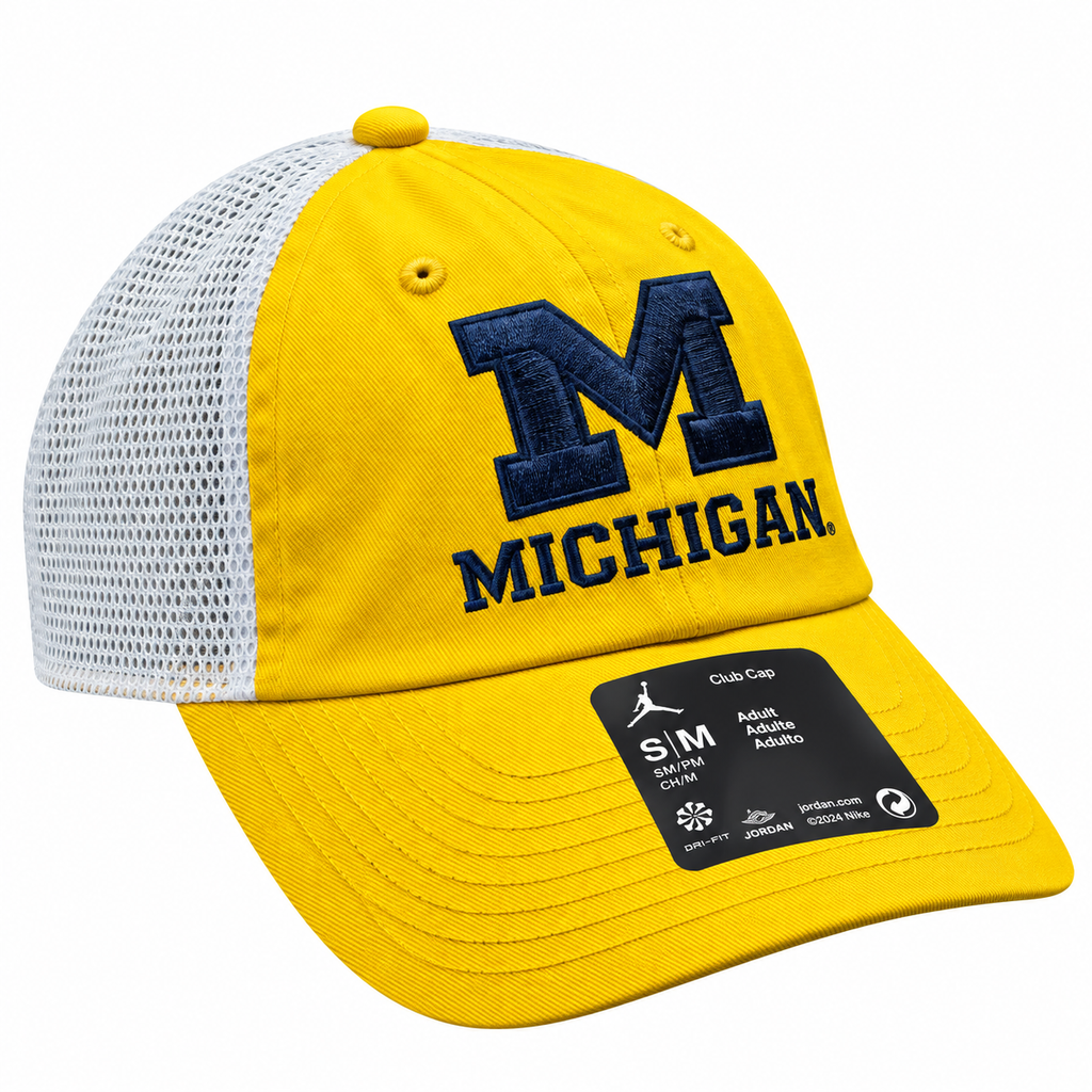 Michigan Wolverines Nike Yellow Club Jumpman Unstructured Adjustable Trucker Hat product image 3, provided for visual