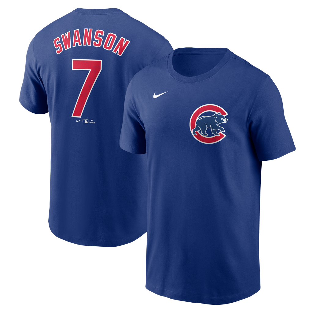 Dansby Swanson Chicago Cubs Nike Royal Blue Name and Number T-Shirt for Men product image 1, provided for visual reference