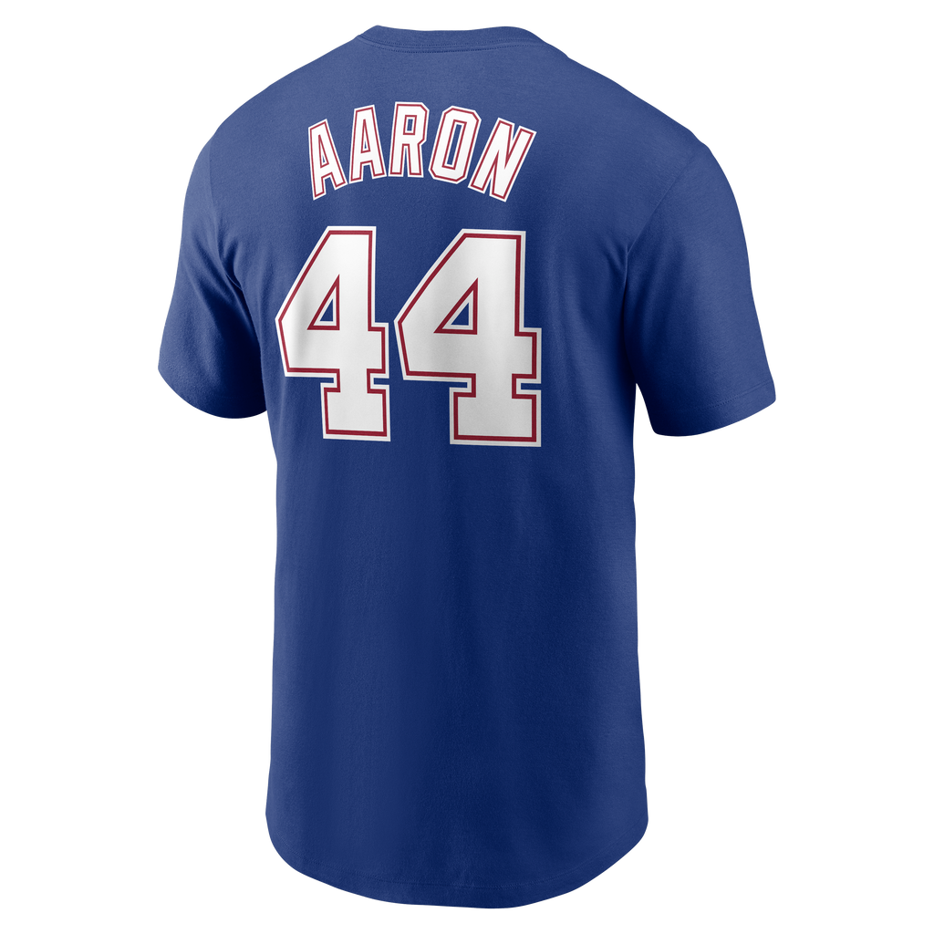 Hank Aaron Atlanta Braves Nike Royal Blue Name and Number T-Shirt for Men product image 3, provided for visual reference and