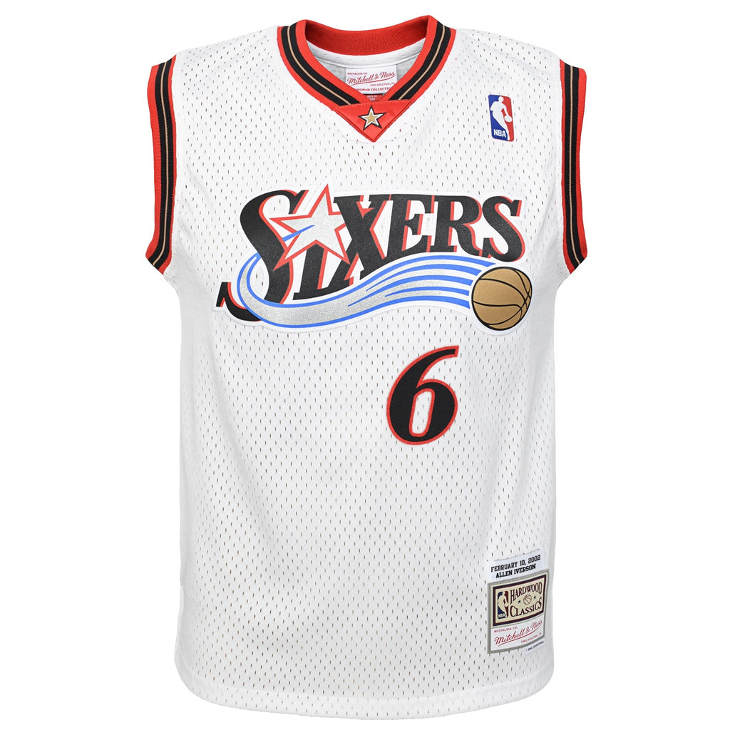 Youth Philadelphia 76ers Allen Iverson Mitchell & Ness White 2002 Hardwood Classics Swingman Jersey product image 2,