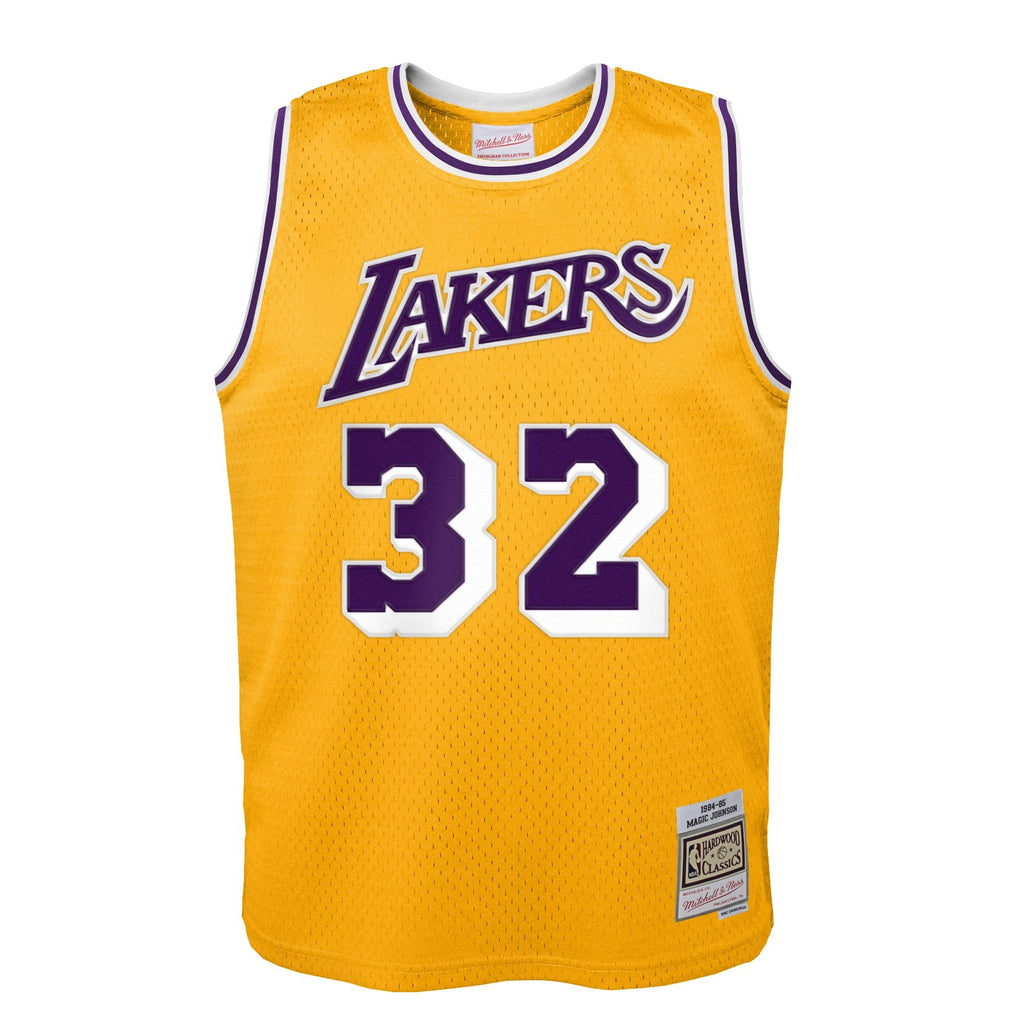 Youth Los Angeles Lakers Magic Johnson Mitchell & Ness Gold 1984-85 Hardwood Classics Swingman Jersey product image 2,