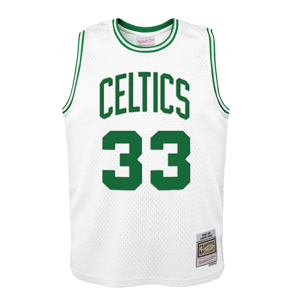 Youth Boston Celtics Larry Bird Mitchell & Ness White 1985-86 Hardwood Classics Swingman Jersey product image 2, provided