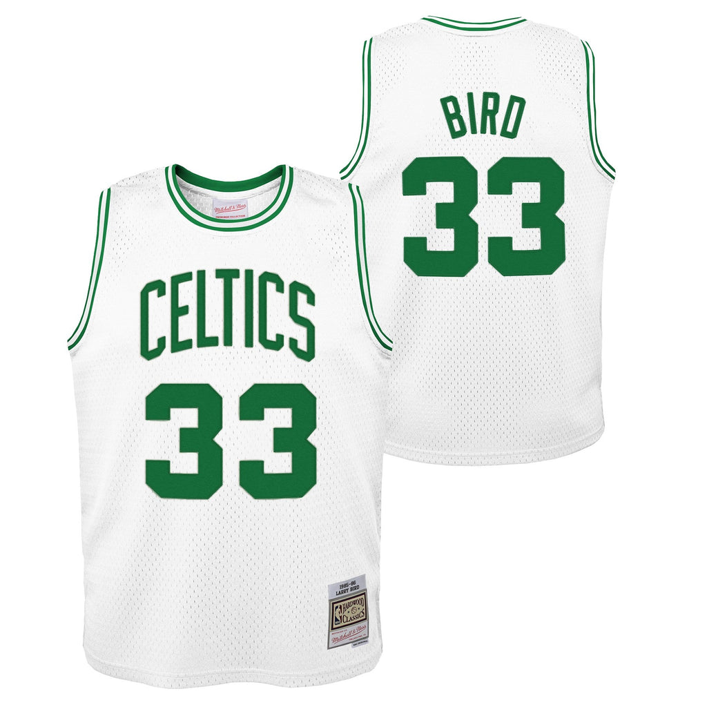 Youth Boston Celtics Larry Bird Mitchell & Ness White 1985-86 Hardwood Classics Swingman Jersey product image 1, provided