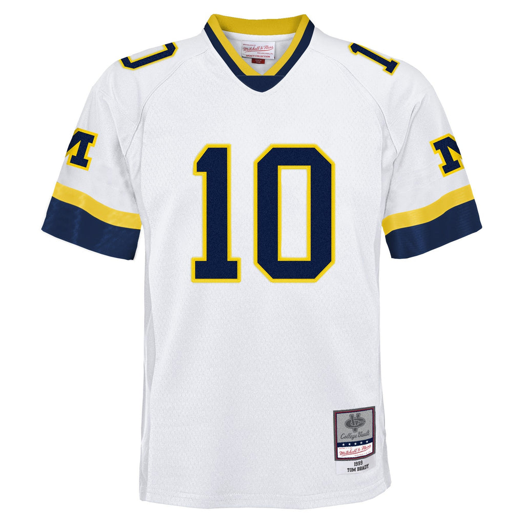 Youth Tom Brady #10 Michigan Wolverines 1999 White Mitchell & Ness Legacy NCAA Jersey product image 2, provided for visual