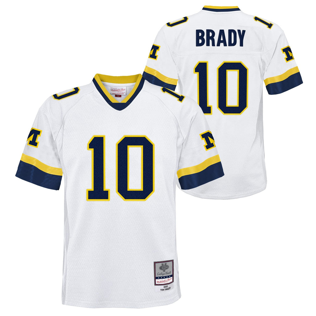 Youth Tom Brady #10 Michigan Wolverines 1999 White Mitchell & Ness Legacy NCAA Jersey product image 1, provided for visual