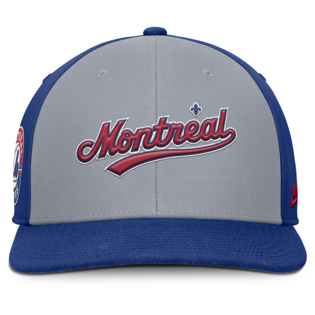 Montreal Expos Nike Gray/Royal Dri-Fit Pro Snapback Hat product image 2, provided for visual reference and product detail