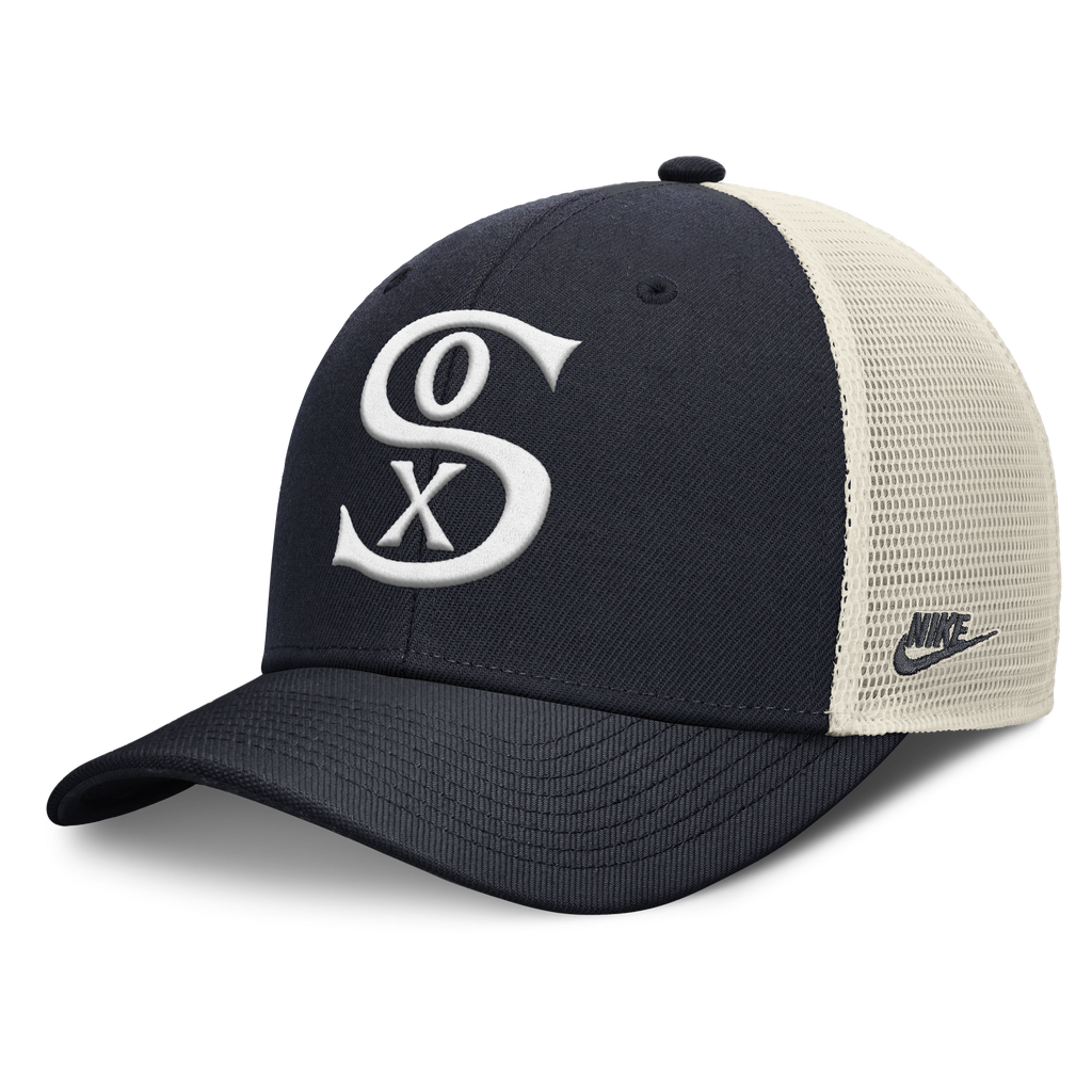 Chicago White Sox Nike Rise Navy Adjustable Snapback Trucker Hat product image 1, provided for visual reference and product