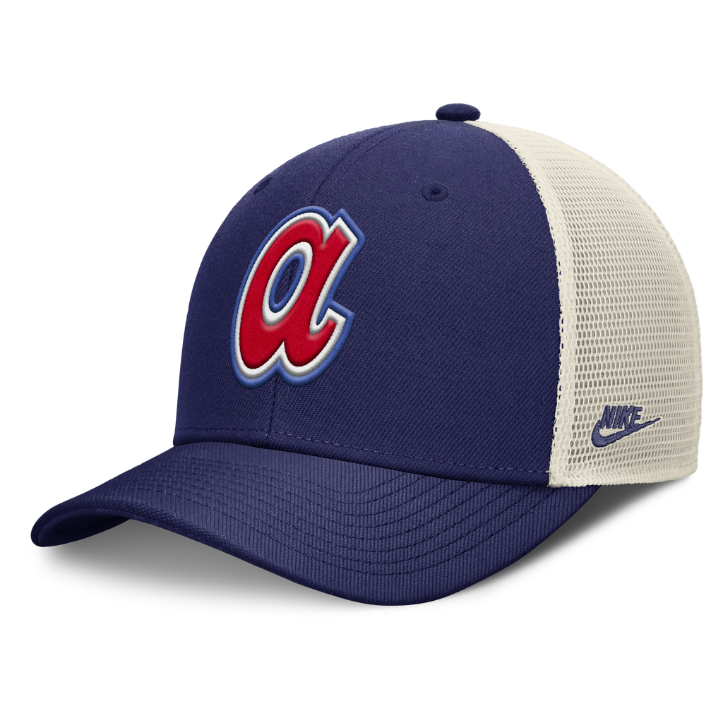 Atlanta Braves Nike Rise Royal Adjustable Snapback Trucker Hat product image 1, provided for visual reference and product