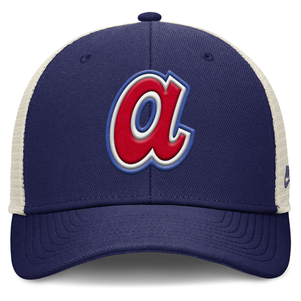 Atlanta Braves Nike Rise Royal Adjustable Snapback Trucker Hat product image 2, provided for visual reference and product
