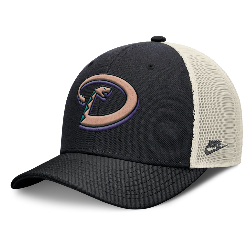 Arizona Diamondbacks Nike Rise Black Adjustable Snapback Trucker Hat product image 1, provided for visual reference and