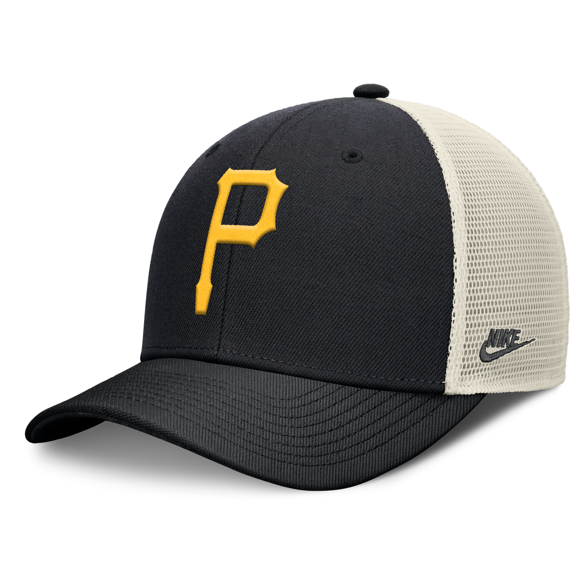 Pittsburgh Pirates Nike Rise Black Adjustable Snapback Trucker Hat product image 1, provided for visual reference and
