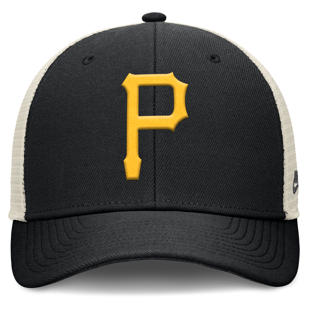 Pittsburgh Pirates Nike Rise Black Adjustable Snapback Trucker Hat product image 2, provided for visual reference and