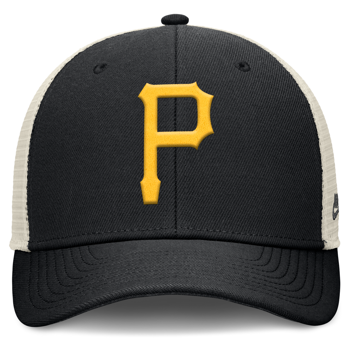 Pittsburgh Pirates Nike Rise Black Adjustable Snapback Trucker Hat product image 2, provided for visual reference and