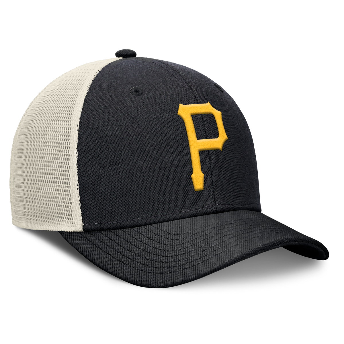 Pittsburgh Pirates Nike Rise Black Adjustable Snapback Trucker Hat product image 3, provided for visual reference and