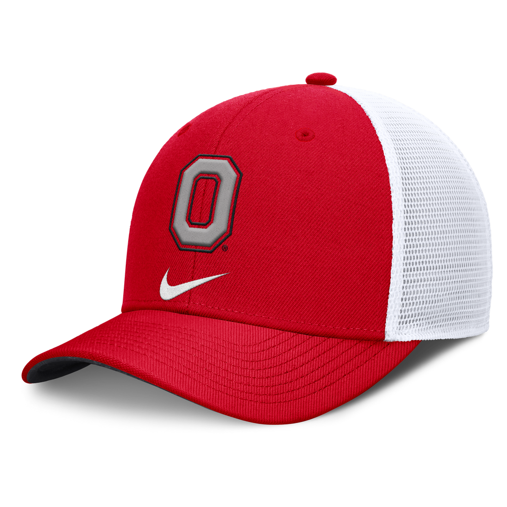 Ohio State Buckeyes Nike Rise Red Adjustable Snapback Trucker Hat product image 1, provided for visual reference and product