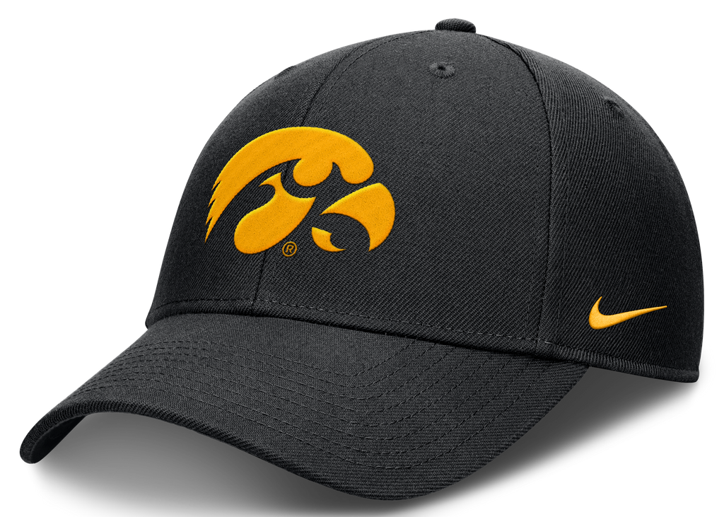 Iowa Hawkeyes Black Nike Rise Adjustable Hat product image 1, provided for visual reference and product detail review