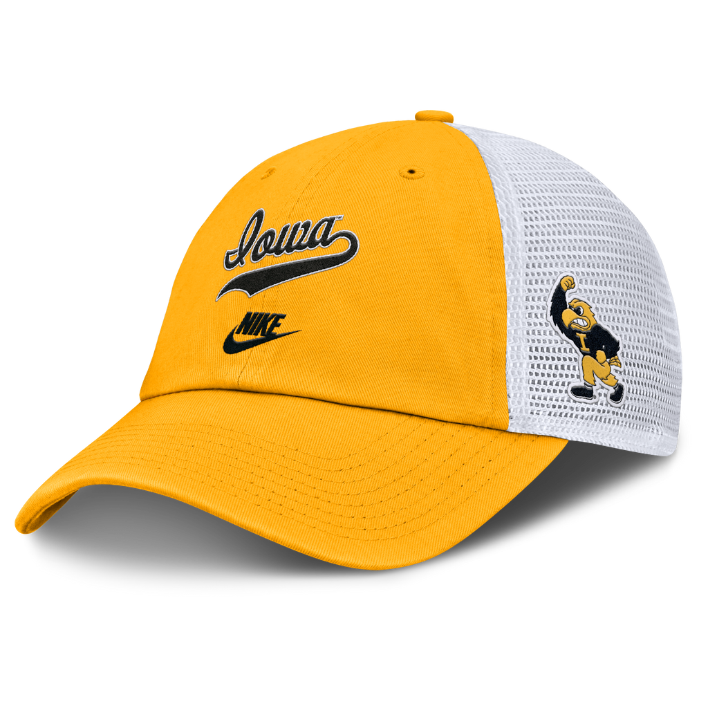 Iowa Hawkeyes Nike Yellow Legacy Club Unstructured Adjustable Trucker Hat product image 1, provided for visual reference and