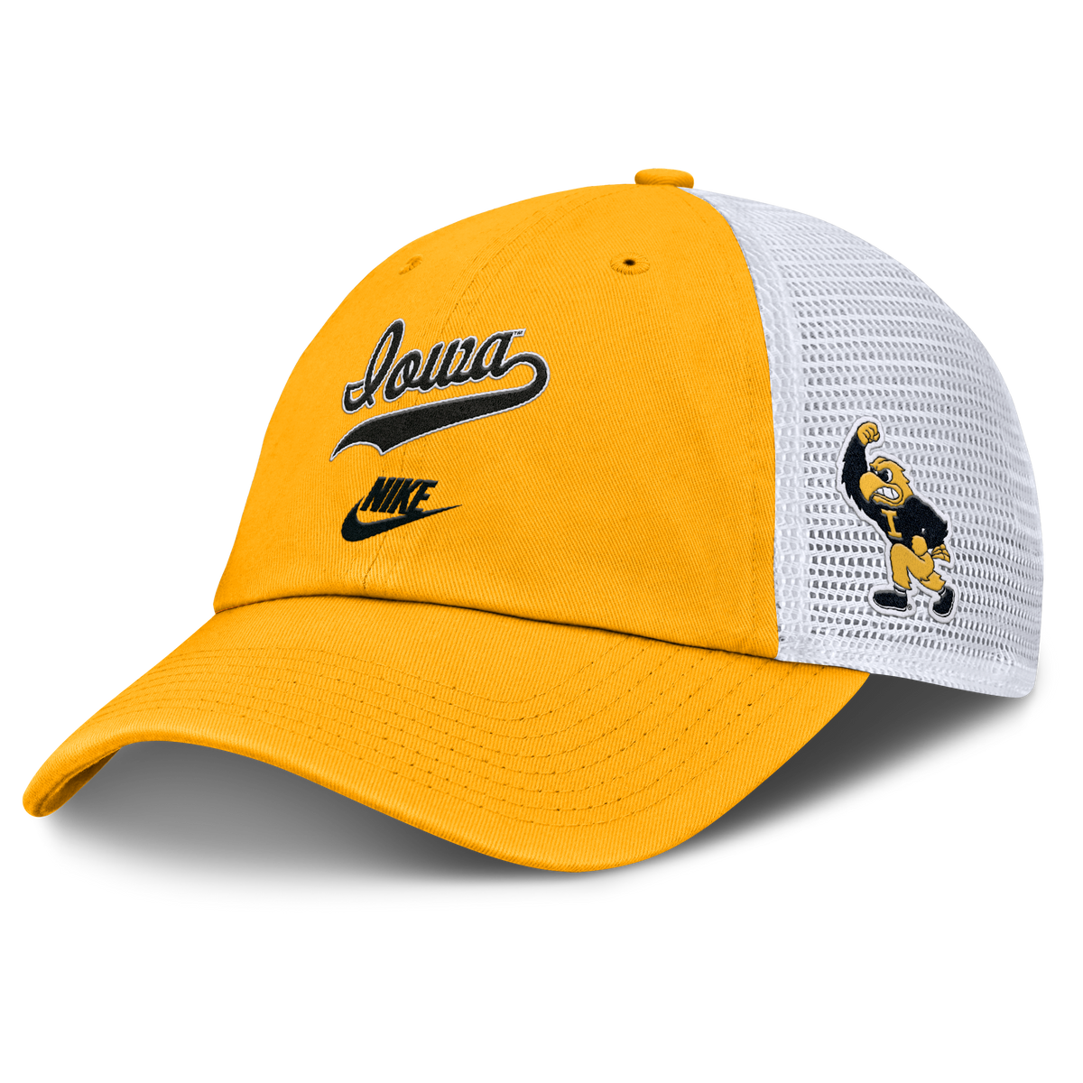 Iowa Hawkeyes Nike Yellow Legacy Club Unstructured Adjustable Trucker Hat product image 1, provided for visual reference and