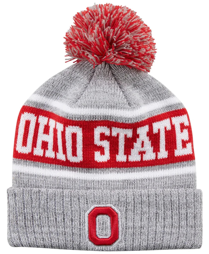 Ohio State Buckeyes Colosseum Gray Cuffed Pom Knit Hat product image 1, provided for visual reference and product detail
