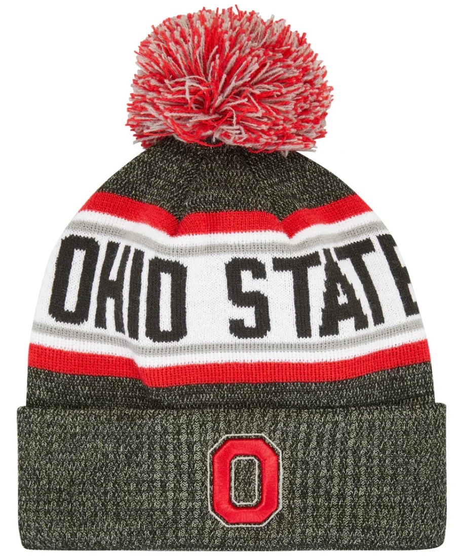 Ohio State Buckeyes Colosseum Dark Gray Cuffed Pom Knit Hat product image 1, provided for visual reference and product