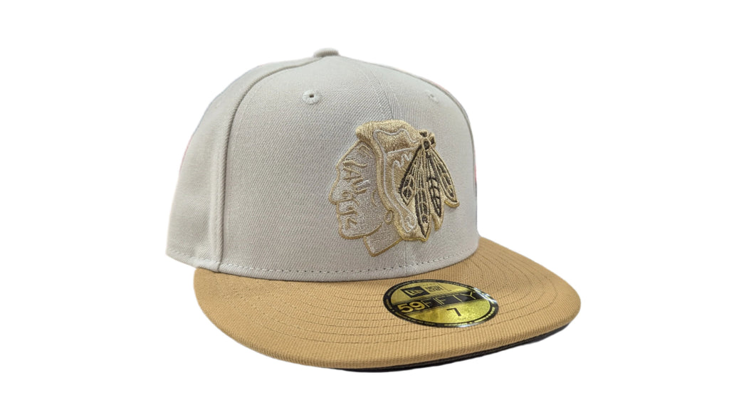 Chicago Blackhawks New Era Stone/Wheat 59FIFTY Fitted Hat product image 3, provided for visual reference and product detail