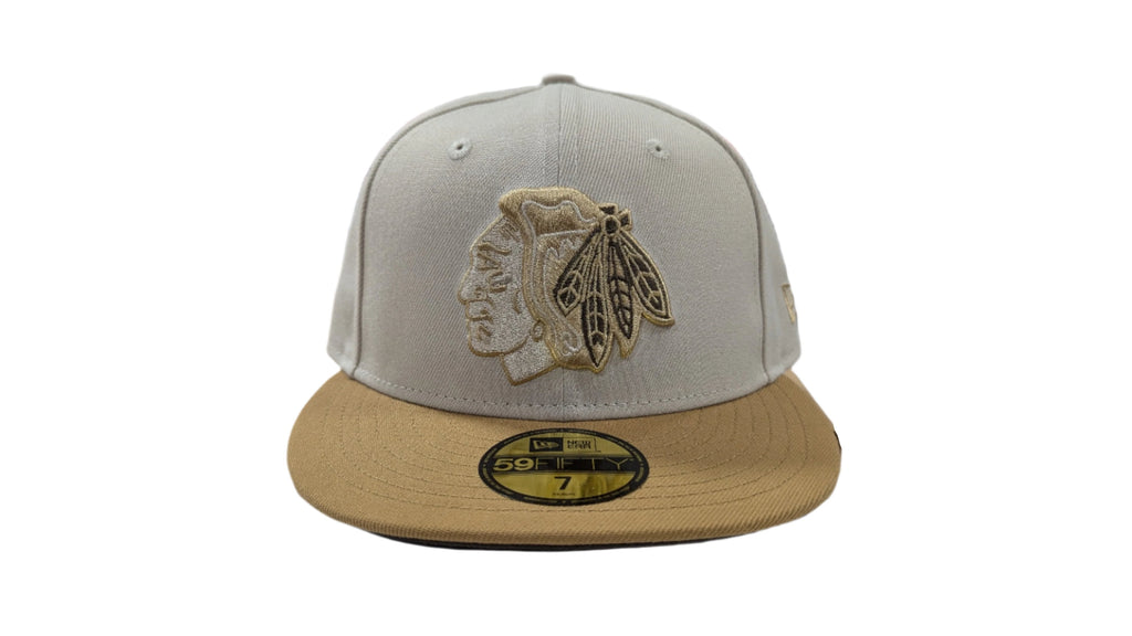 Chicago Blackhawks New Era Stone/Wheat 59FIFTY Fitted Hat product image 2, provided for visual reference and product detail