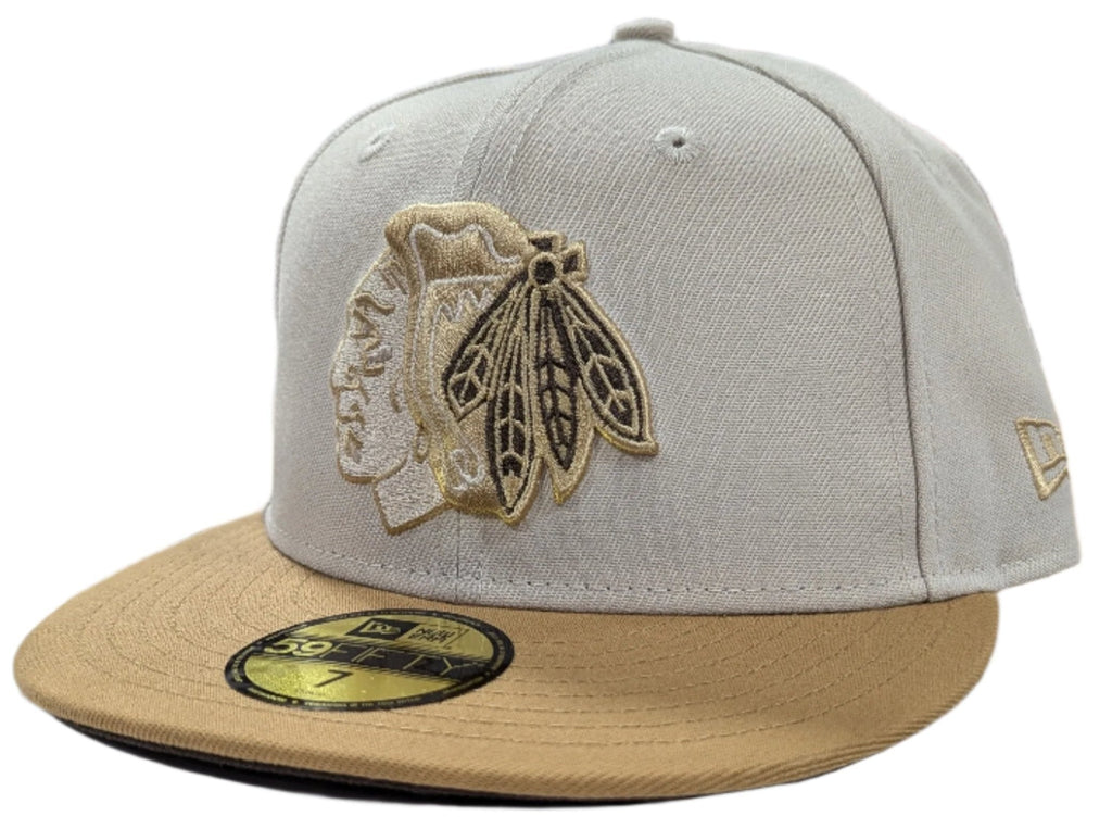 Chicago Blackhawks New Era Stone/Wheat 59FIFTY Fitted Hat product image 1, provided for visual reference and product detail