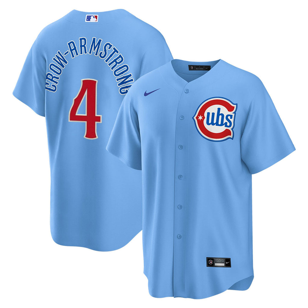 NIKE Youth Chicago Cubs Pete Crow-Armstrong Light Blue 2nd Alternate Replica Jersey product image 1, provided for visual
