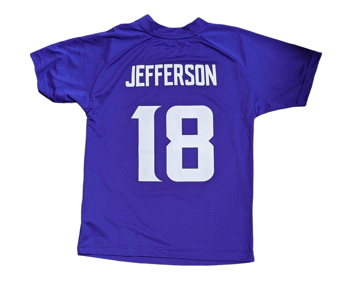 Youth Justin Jefferson Minnesota Vikings Purple Performance Jersey T-Shirt product image 2, provided for visual reference