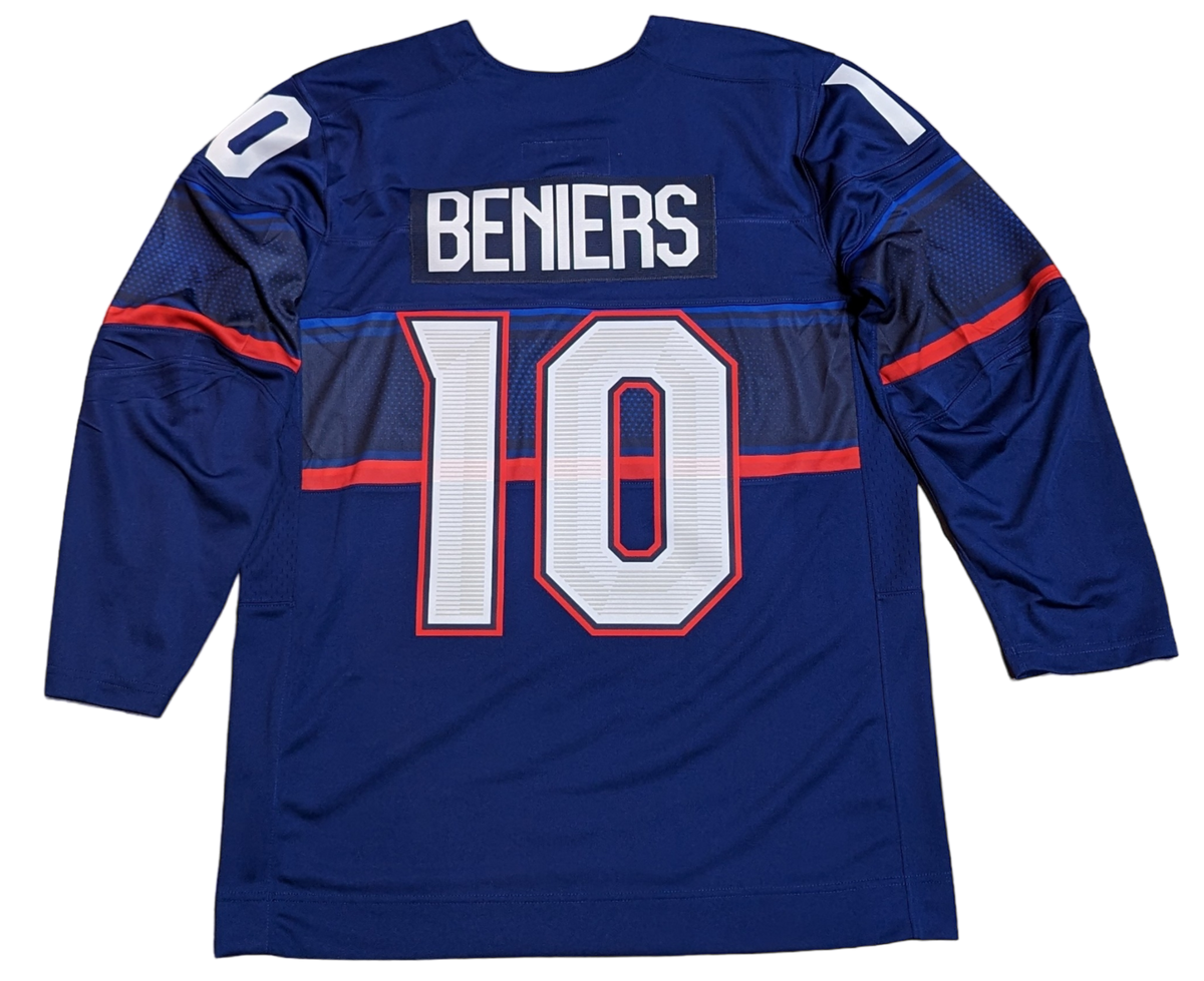 Mens USA Hockey Matty Beniers Nike Olympic Navy Replica Jersey product image 1, provided for visual reference and product