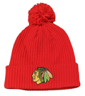 Chicago Blackhawks Fanatics Branded Red Primary Logo Cuffed Pom Knit Hat product image 1, provided for visual reference and