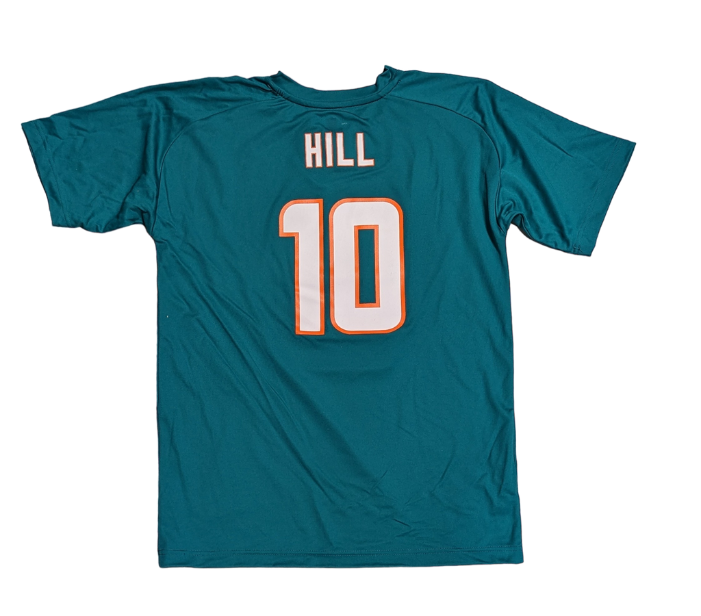 Youth Tyreek Hill Miami Dolphins Aqua Performance Jersey T-Shirt product image 2, provided for visual reference and product