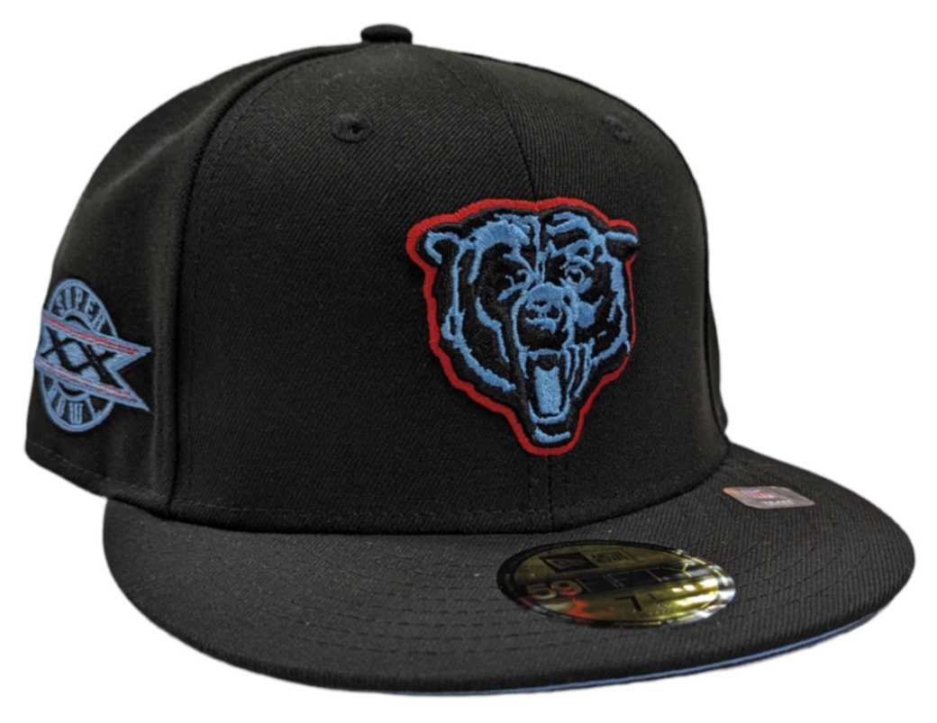 Chicago Bears Black/Sky Blue Super Bowl XX New Era 59FIFTY Fitted Hat product image 1, provided for visual reference and