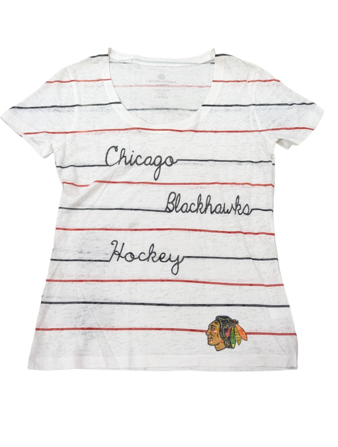 Chicago Blackhawks LevelWear White Ella Scoop T-Shirt for Women product image 1, provided for visual reference and product