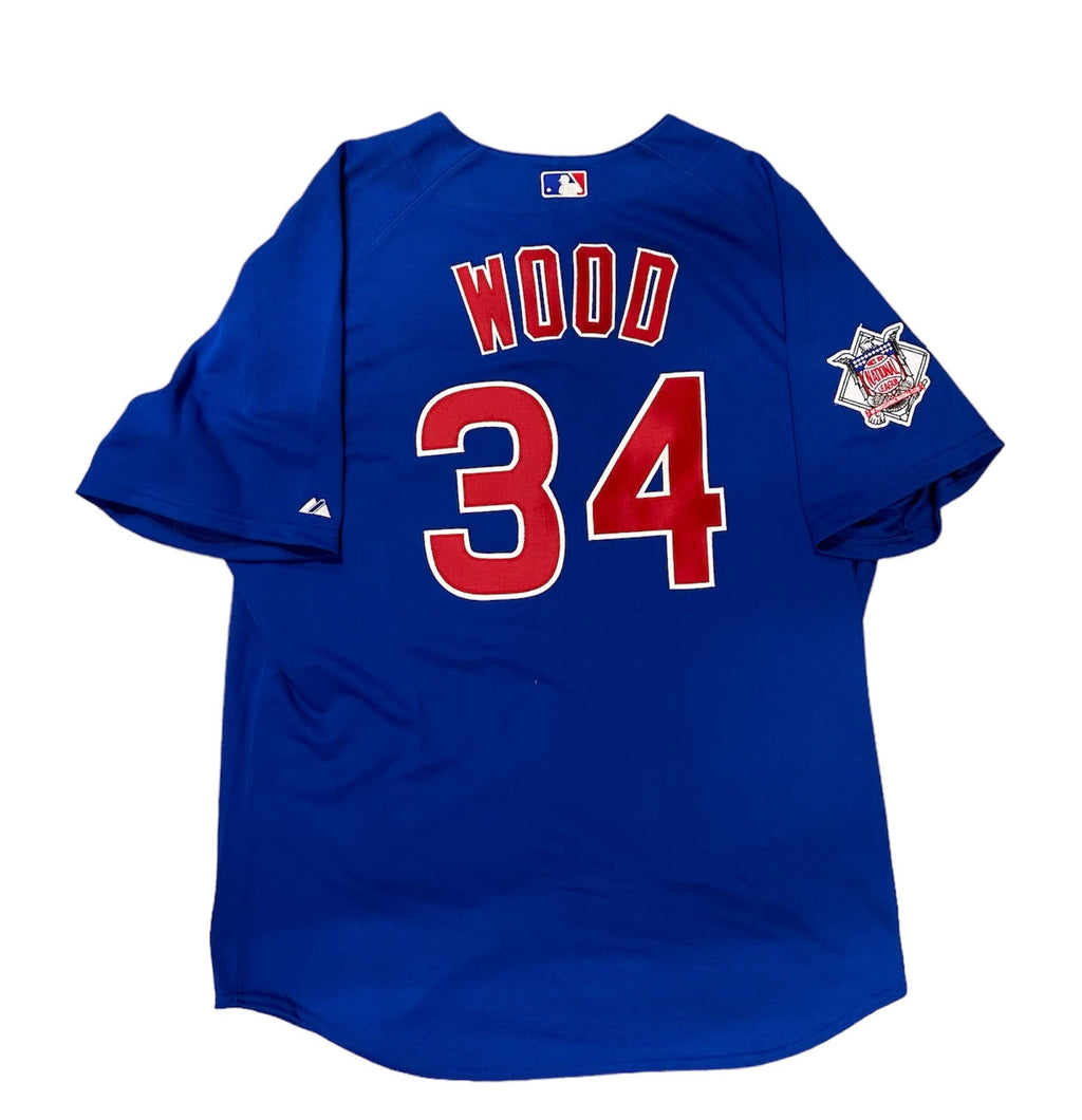 Mens Majestic Chicago Cubs Kerry Wood Alternate Blue Authentic Jersey product image 1, provided for visual reference and