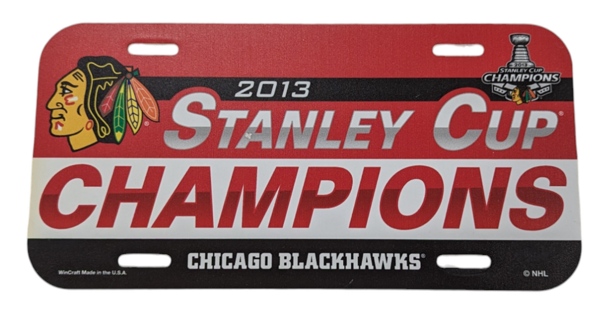 Chicago Blackhawks 2013 Stanley Cup Champions Plastic License Plate product image 1, provided for visual reference and