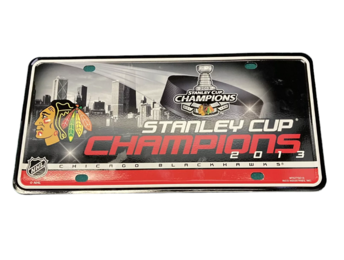 Chicago Blackhawks 2013 Stanley Cup Champions Metal License Plate product image 1, provided for visual reference and product